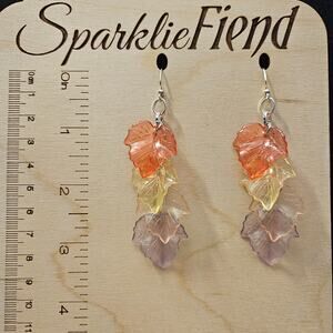 Orange, yellow, pink and lavender acrylic maple leaf waterfall earrings